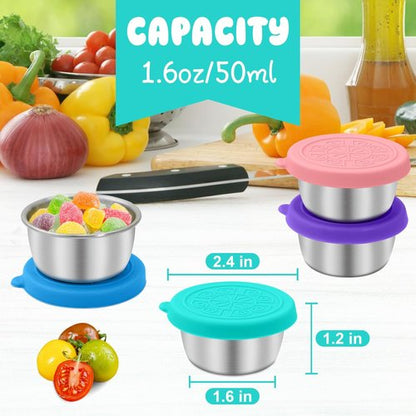 LIEMAND Salad Dressing Container - 6x1.6 oz Leakproof Stainless Steel for Lunch, Travel & Meal Prep