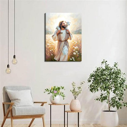 GKQNMU Jesus Carrying The Lamb Canvas Wall Art - Christ The Good Shepherd Decor | Ready To Hang