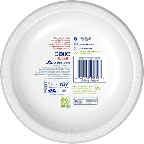 Dixie Ultra Large Paper Bowls - 20 Oz, 56 Count | Microwave Safe & Compostable for All Meals
