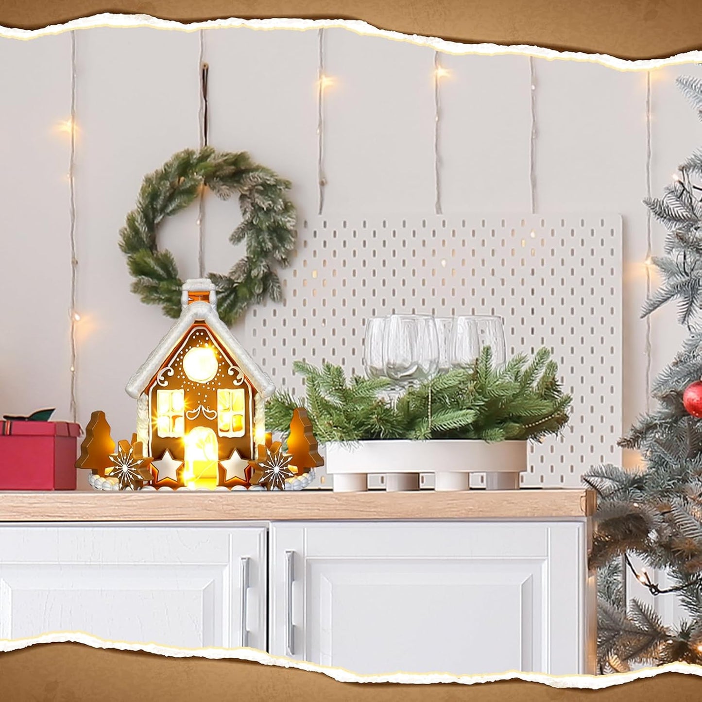 Wesiti Gingerbread House Decor - Lighted Christmas Decoration with LED Lights | 6-Inch Resin Candy House Figurine
