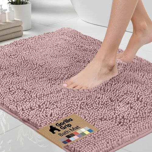 GORILLA GRIP Bath Rug Mat 44x26, Soft Absorbent Chenille, Quick Dry Microfiber Mats, Rubber Backing Washable Shower Floor Rugs, Bathmat Runner, US Designed Bathroom Home Decor Accessories Dusty Rose