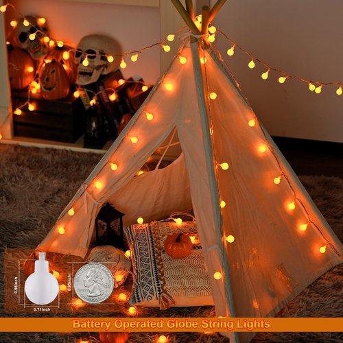 JMEXSUSS 100 LED Orange Globe String Lights - 33ft Battery Operated Fairy Lights with Remote for Indoor/Outdoor Decor