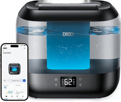 Dreo Smart Humidifier - 4L Top Fill Cool Mist for Large Rooms | 36H Runtime, Touch/App/Voice Control, Nightlight, Black