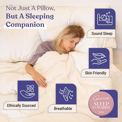 FluffCo Zen Fluff™ Pillows - Down Alternative - Standard/Queen Bed Pillow for Sleeping Made in USA - Luxury Hotel-Quality Pillow - 100% Cotton, 300 Thread Count (Soft Queen Size 1 Pack)