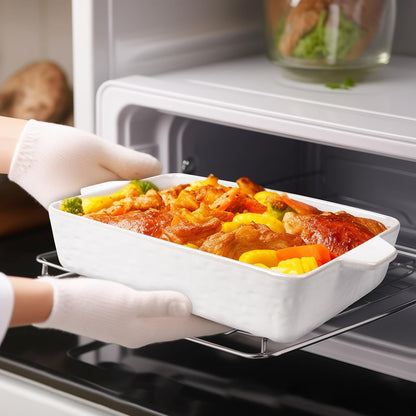 Regine Switzerland Casserole Dishes - Ceramic Baking Pan Set of 3 with Handles | Deep Porcelain Bakeware (11.6" x 7.8", White)