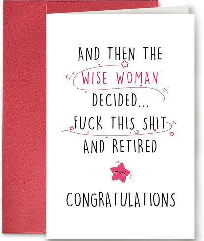 SuperShunhu Funny Retirement Card for Women, Colleague Leaving Work Card, Retiring Card Gift for Coworker, Humor Happy Retirement Card, The Wise Women Retired Congratulation Card