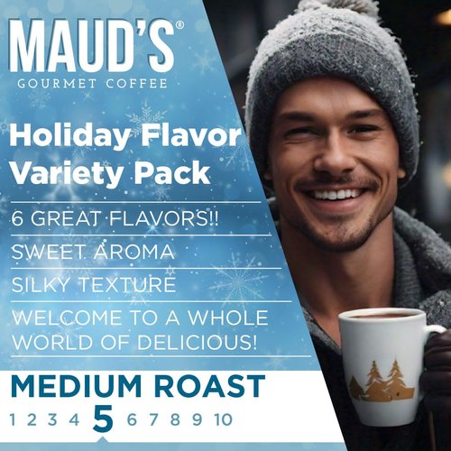 Maud's Holiday Blend Coffee Pods - Variety Pack of 42 | 6 Assorted Flavors, Medium Roast, 100% Arabica