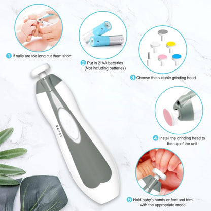 Skiennix Electric Baby Nail Trimmer - 6-in-1 Infant Grooming Kit with Clippers & File | Grey