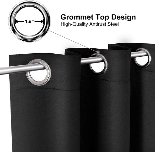 ChrisDowa Blackout Curtains 102 Inches Long 2 Panels Set for Living Room, Grommet Thermal Insulated Room Darkening Curtains for Bedroom (Black, 52 x 102 Inch)