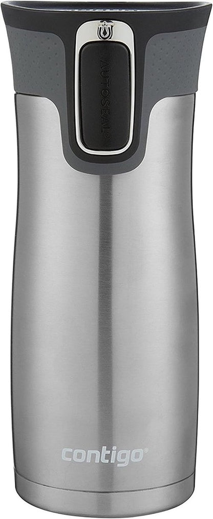 Contigo West Loop Travel Mug - Stainless Steel, Vacuum-Insulated, 16oz, Spill-Proof Lid | 2-Pack in Very Berry & Steel