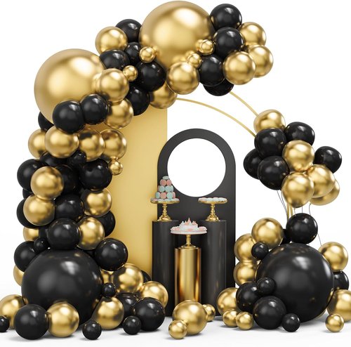 Black and Gold Balloons Garland Arch Kit - 134pcs Metallic Balloons for Graduation, New Year, Birthday Celebrations