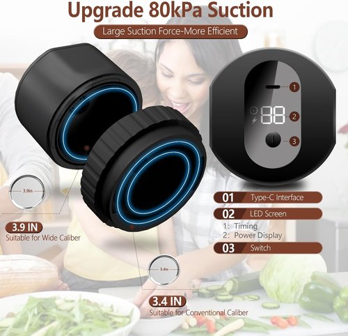 Mason Jar Vacuum Sealer Kit - Upgrade Electric Sealer for Wide & Regular Mouth Lids | 80S