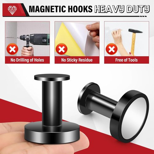 Buelkmag Magnetic Hooks - Strong 150Lb Wreath Hanger for Cruise Cabins & Lockers | 3Pcs Black