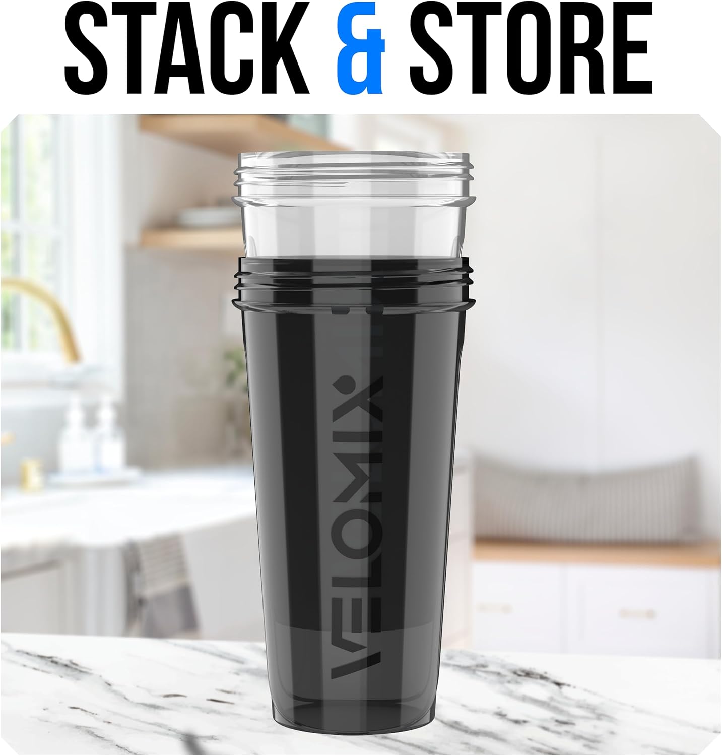 Velomix Protein Shaker Bottles - 28 oz Leak Proof Design with 2 Wire Whisks | 2-Pack (Black/Transparent)
