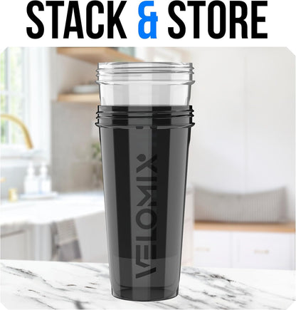 Velomix Protein Shaker Bottles - 28 oz Leak Proof Design with 2 Wire Whisks | 2-Pack (Black/Transparent)
