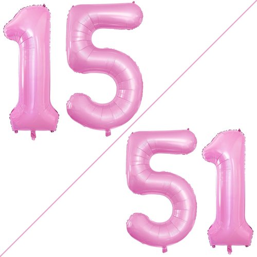 GOER Jumbo 15 Balloons - 42 Inch Foil Helium Decorations for Sweet 15 & 51st Birthday (Light Pink)