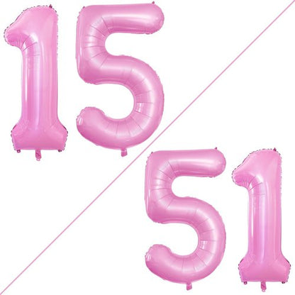GOER Jumbo 15 Balloons - 42 Inch Foil Helium Decorations for Sweet 15 & 51st Birthday (Light Pink)