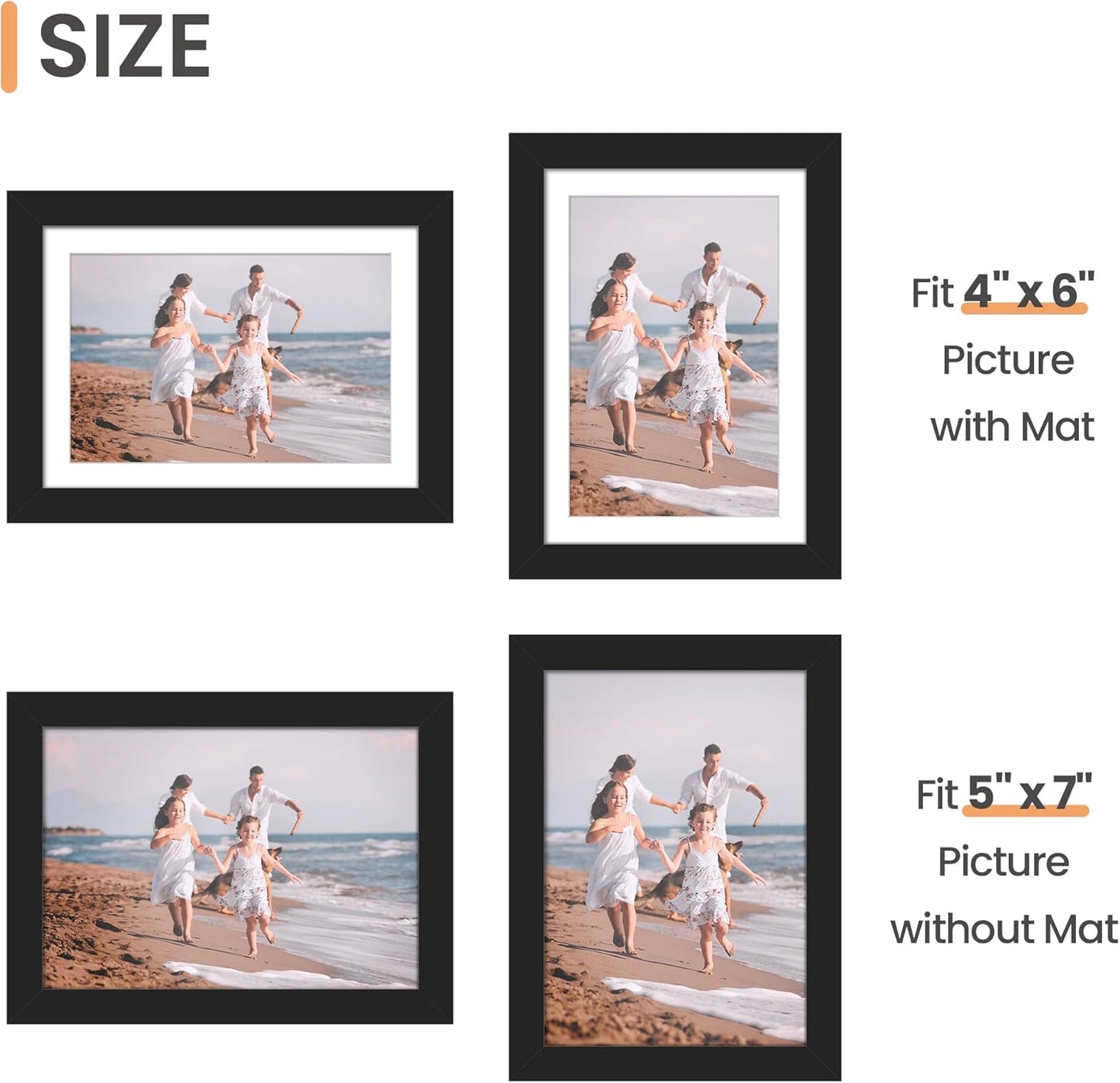 Upsimples 5x7 Picture Frame Set of 3 - High Definition Glass for 4x6 or 5x7 Displays | Black