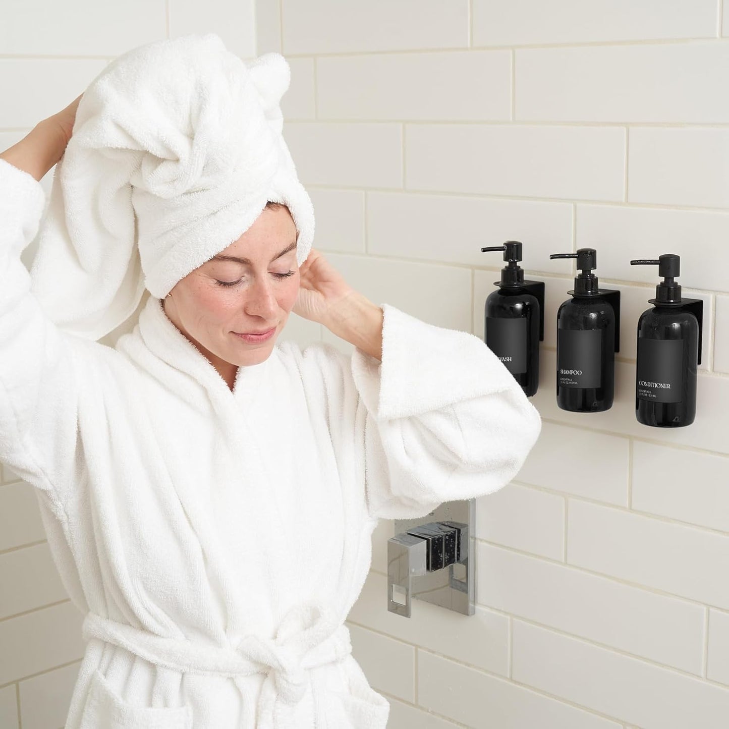 Stylish Shampoo & Conditioner Dispenser Set - Modern Wall-Mount 21oz Soap Bottles with Labels