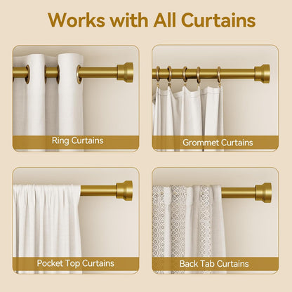 YaFex Curtain Rods - Heavy Duty 1 Inch Adjustable Window Treatment Rods | 32-84 Inch, Modern Gold Design