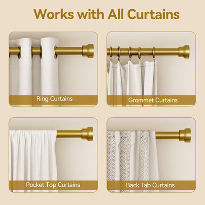 YaFex Curtain Rods 2 Pack 32-144 Inch, Heavy Duty 1 Inch Curtain Rod, Gold Extra Long Adjustable Window Treatment Rods, Modern Design, Easy Installation