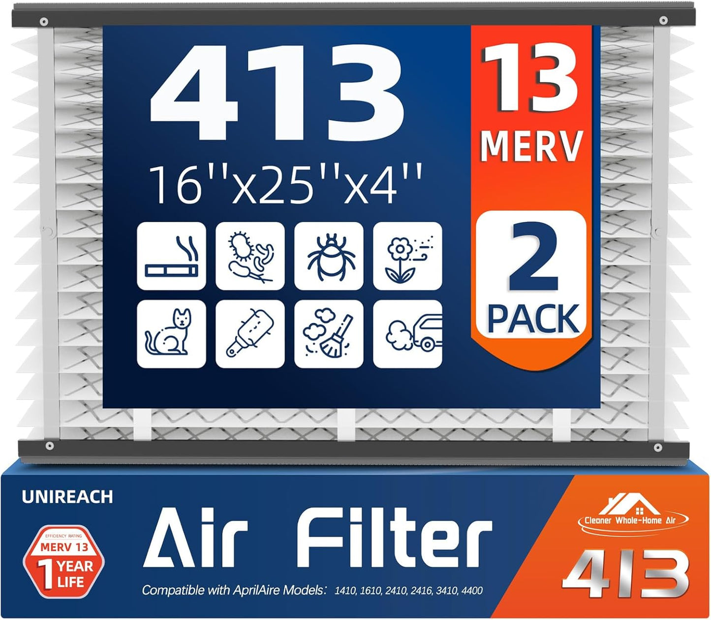 AprilAire 413 Replacement Air Filter - MERV 13, 16"x28"x4" | Compatible with Multiple Models