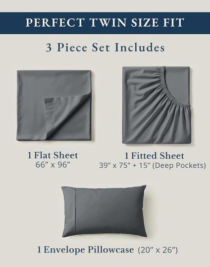LANE LINEN 100% Organic Cotton Twin Bed Sheet Set - Soft, Comfy, Naturally Cooling Percale Weave | Charcoal Color