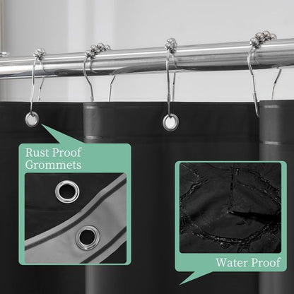 Mrs Awesome Black Shower Curtain Liner with 3 Magnets, 72x72 Premium Flexible Sturdy Plastic Shower Curtain for Bathroom Lightweight & Waterproof, Black