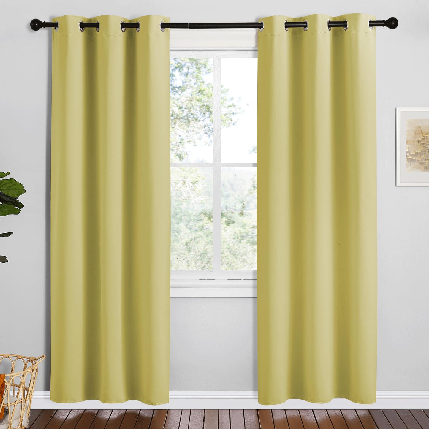 NICETOWN Paler Yellow Room Darkening Curtains for Kitchen, Set of 2, 42 inches Wide by 78 inches Long, Window Treatment Thermal Insulated Solid Grommet Room Darkening Curtains/Drapes for Bedroom