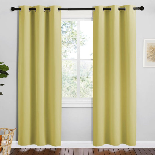 NICETOWN Paler Yellow Room Darkening Curtains for Kitchen, Set of 2, 42 inches Wide by 78 inches Long, Window Treatment Thermal Insulated Solid Grommet Room Darkening Curtains/Drapes for Bedroom