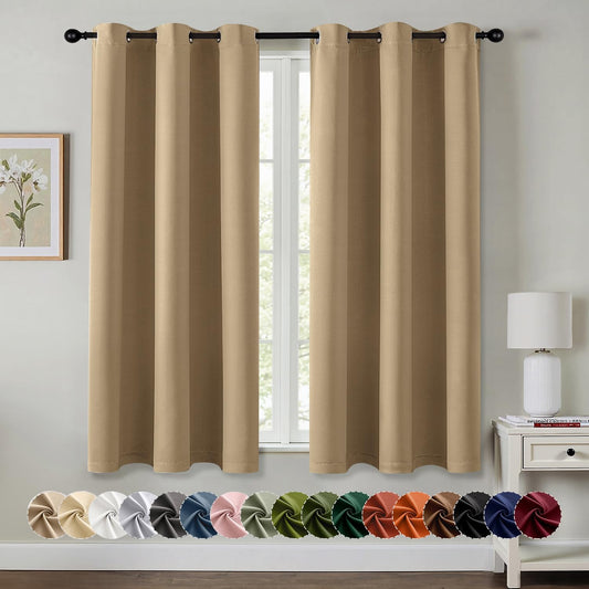 MIULEE Blackout Curtains - Taupe Brown Thermal Insulated Drapes | 45-Inch Long, 2 Panels for Noise Reduction