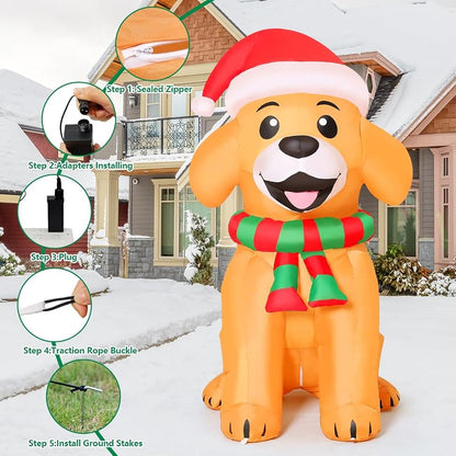 5 ft Outdoor Christmas Inflatable Dog Decor with LED Lights