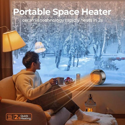 ASNUG Portable Electric Space Heater - 500W PTC Ceramic Design for Fast Heating | Quiet & Safe for Home, Office, Bathroom