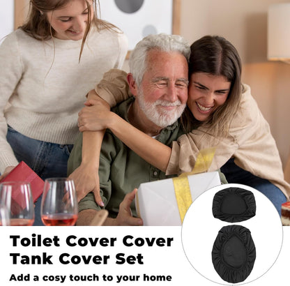 Skiennix Toilet Lid Cover Set - Soft Black Elastic Bottom Replacement for Universal Bathroom Decor