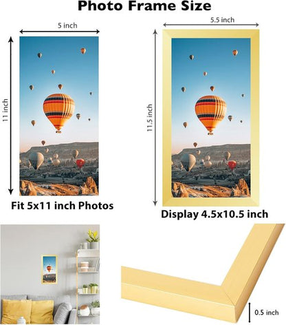 JCJMY Gold 5x11 Picture Frame - Versatile Wall or Tabletop Display with Shatter-Resistant Plexiglass