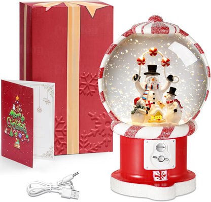 Priddop Snowman Snow Globe | Musical Glitter Christmas Decoration - 7.8 Inch USB/Battery Timer