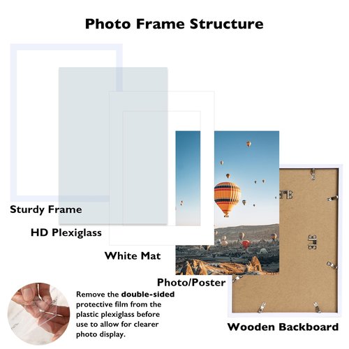 JCJMY 16.5x23.4 A2 Picture Frame White with 11.7x16.5 A3 Mat, Display Photo 11.7x16.5 with Mat or 16.5 x 23.4 Without Mat, Wall Hanging Large Frame with Plexiglass, White