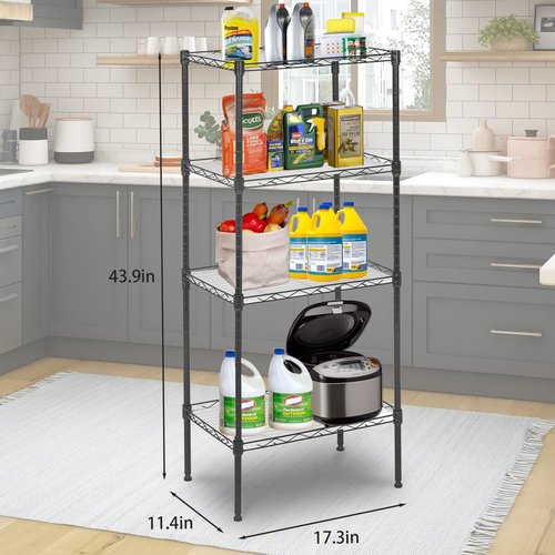 FDW Metal Wire Shelves - 4-Tier Storage Solution with 4 PP Sheets | Versatile Black Shelving for Laundry, Bathroom, Kitchen, Garage (18L x 12W x 44H)