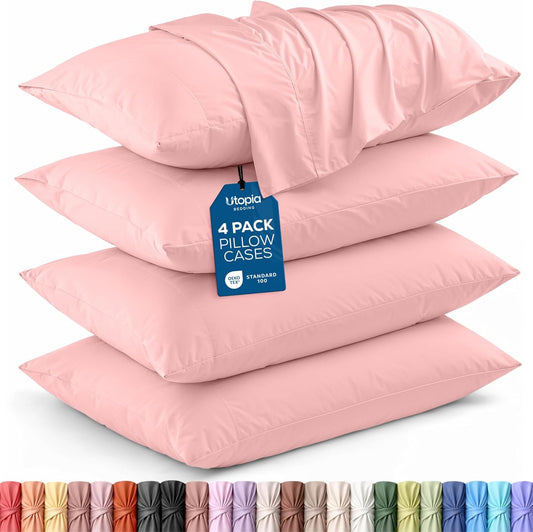 Utopia Bedding Queen Pillow Cases - Soft Brushed Microfiber - 4 Pack, Fade Resistant | 20 x 30 Inches, Pink