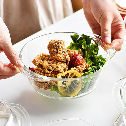 Skiennix Casserole Baking Dish - 2-Piece Mini Round Set with Handle & Lid | Tempered Glass, 3/4 Quart, Oven Safe