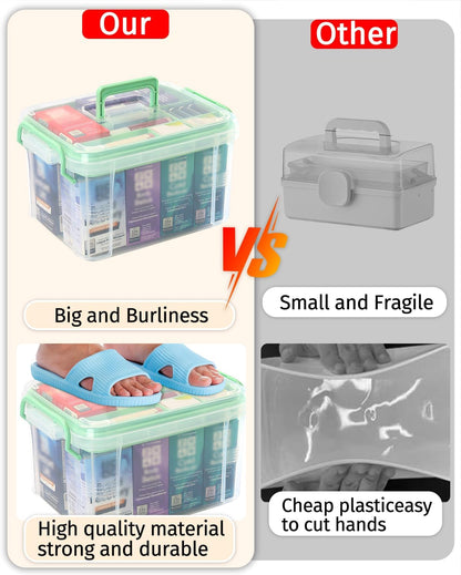 Skiennix Medicine Organizer Storage Box - 2 Pack Clear Portable Pill Splitter with Lids & Labels