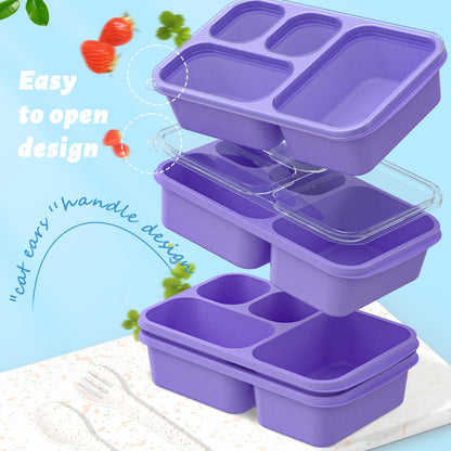 Bento Box for Adults and Snack Containers Set of 4 - Stackable, with 4 Compartments, Microwave & Dishwasher Safe, BPA Free - Reusable Meal Prep Containers for Kids and Adults (Purple)