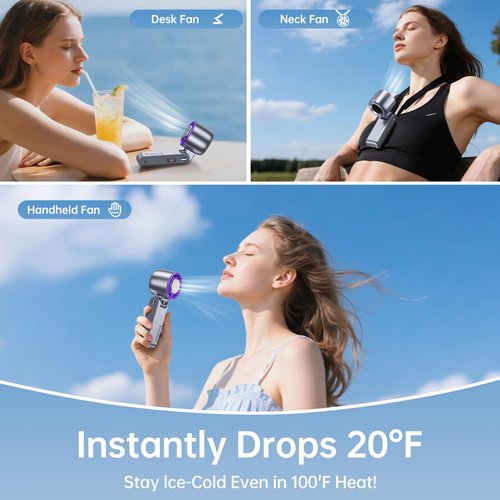 Coolhill Handheld Portable fan with Turbo Cooling - Hand Held Fan Rechargeable, 1-199 Speeds, Up to 12Hrs Battery Life, Powerful Mini Personal fan for Travel, Outdoor, Beach & Makeup