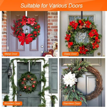 Btmooz Wreath Hangers - 2 Pack Metal Over The Door Hooks for Halloween & Christmas | 12" Black Design
