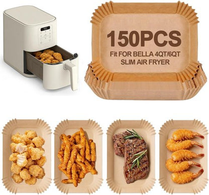 Bella Parchment Paper Liners - 150 Pcs Nonstick Air Fryer Baking Paper | Easy Cleanup & Oil Proof