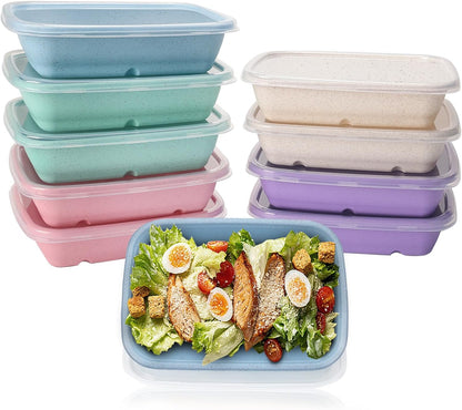 ShopWithGreen Meal Prep Containers - 10PCS Wheat Straw Bento Lunch Boxes | Reusable, Stackable & BPA Free (32 OZ)