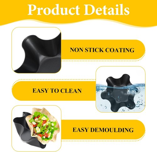 Dimeho Taco Salad Bowl Maker - Non-Stick Carbon Steel Tortilla Shell Molds | 4 Pack for Home Cooking