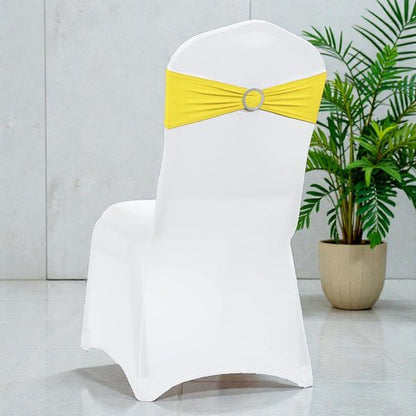 MDS Spandex Chair Sashes - Premium Stretch Covers with Buckle Slider for Weddings & Events | Pack of 50 - Yellow
