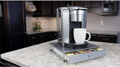 Nifty Coffee Pod Drawer - Compact Silver Storage for 36 K-Cups | Non-Rolling Under Coffee Pot Organizer