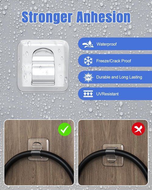 LZC Heavy-Duty Hooks for Outdoor String Lights - 25 Pack Clear Waterproof Adhesive Clips